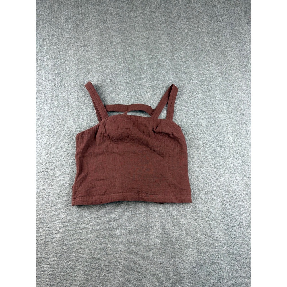 Anthropologie Crop Top Women's XS Burgundy Brown Smocked Tie Back Gauze Tank